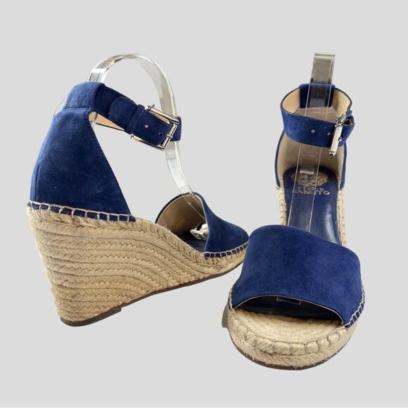 Suede Wedge Espadrille Sandals 8.5 Vince Camuto Leather Leera Moody Blues Whimsy - Picture 3 of 12
